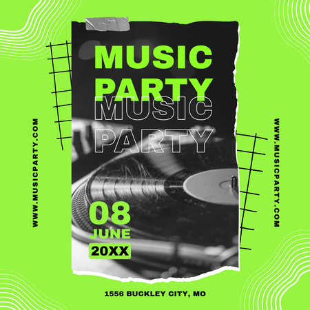 Music Party Ad with Vinyl Instagram Design Template