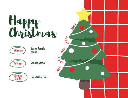 Designvorlage Ankündigung der Weihnachtsfeier mit geschmücktem Baum für Invitation 13.9x10.7cm Horizontal
