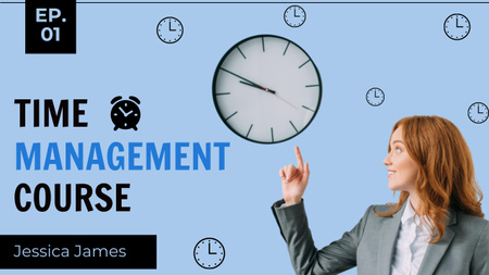 Time Management Course with Businesswoman with Сlock Youtube Thumbnail Design Template