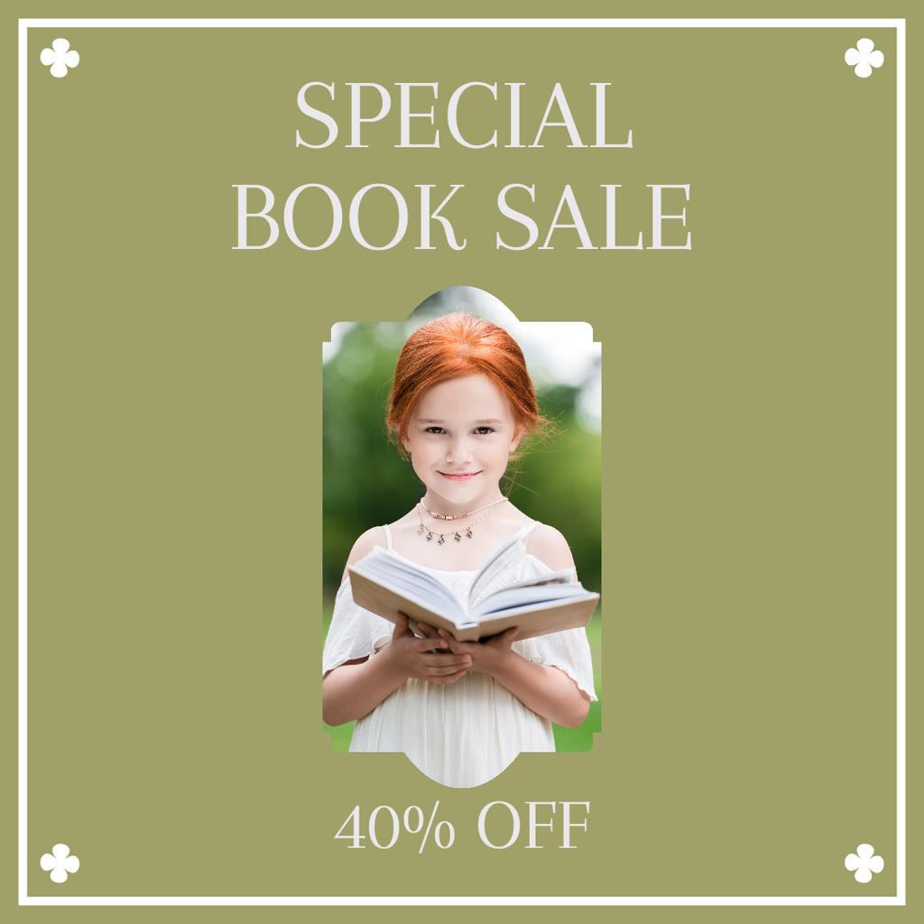 Book Sale Ad with Reading Girl Instagram Design Template