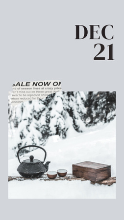 Designvorlage Winter Picnic with Teapot in Forest für Instagram Story