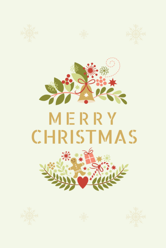 Christmas Greetings with Illustrated Twigs and Gingerman Postcard 4x6in Vertical Design Template