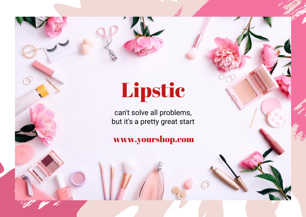 Lipstick And Cosmetics Products Offer Postcard Šablona návrhu