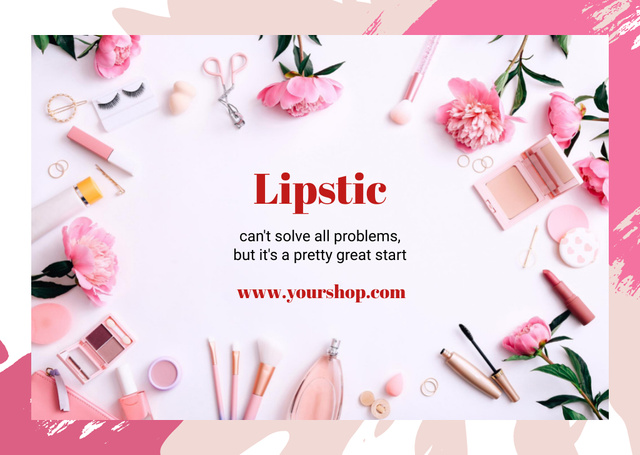Modèle de visuel Lipstick And Cosmetics Products Offer - Postcard