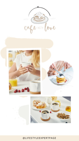 Mulher tomando café da manhã no café Instagram Story Modelo de Design