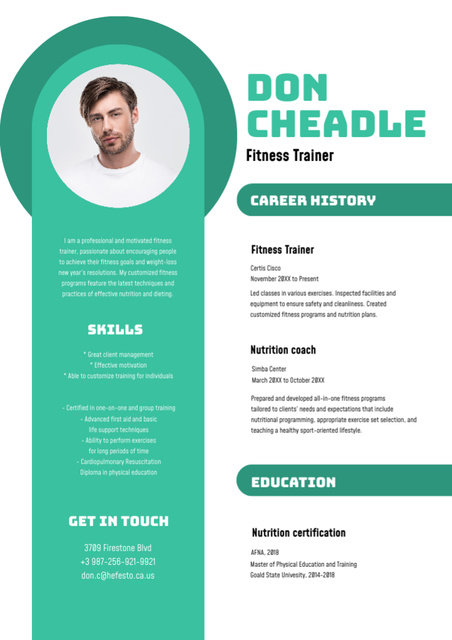Modèle de visuel Skills and Experience of Fitness Trainer - Resume