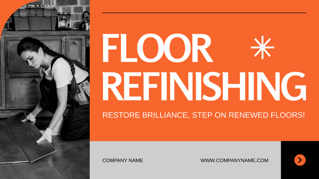 Ontwerpsjabloon van Presentation Wide van Flooring Refinishing Services Ad with Working Woman and Man