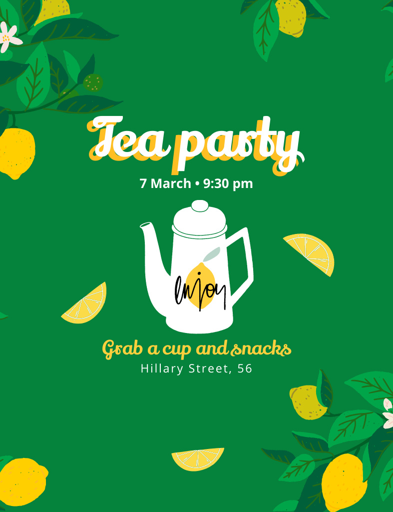 Designvorlage Announcement Tea Party on Green für Invitation 13.9x10.7cm