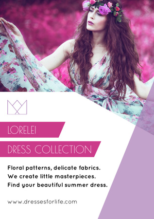 Fashion Ad with Woman in Floral Dress Flyer A7 Design Template