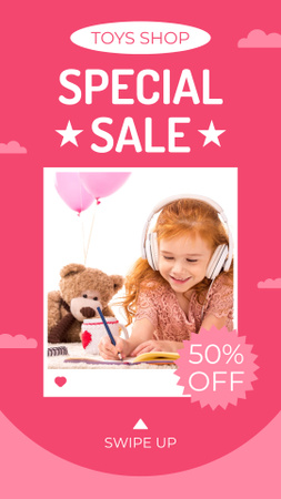 Platilla de diseño Special Sale with Little Girl in Headphones Instagram Video Story