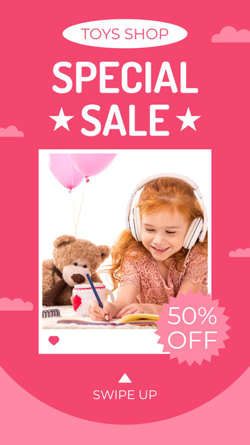 Plantilla de diseño de Special Sale with Little Girl in Headphones Instagram Video Story 