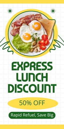 Tasty Fried Eggs Offer for Express Lunch Discount Graphic Design Template