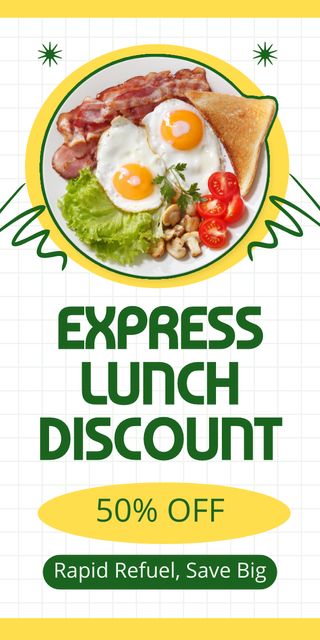 Tasty Fried Eggs Offer for Express Lunch Discount Graphic Modelo de Design