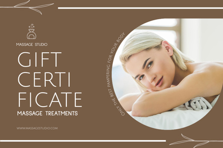 Massage Treatments Advertisement with Attractive Blonde Woman Gift Certificate Design Template