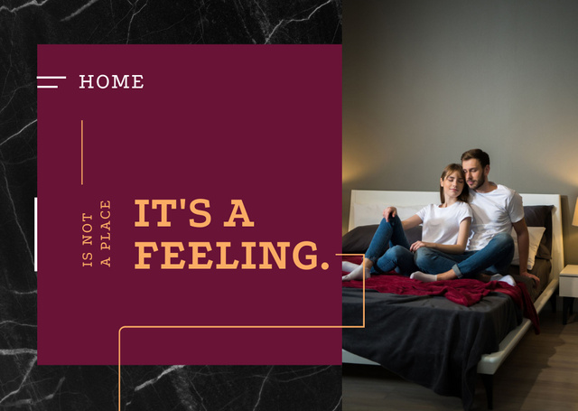 Couple hugging on bed at Cozy Home Postcard Design Template