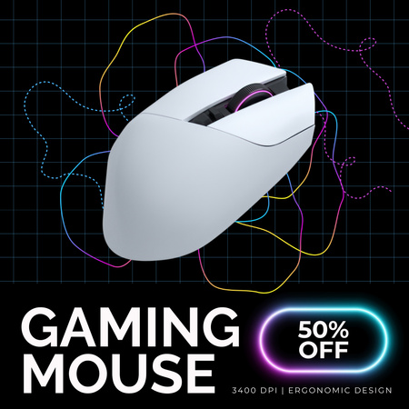 Discount Offer on Gaming Mouse on Black Instagram AD Design Template