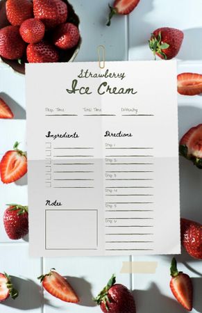 Strawberry Ice Cream Cooking Steps Recipe Card Modelo de Design