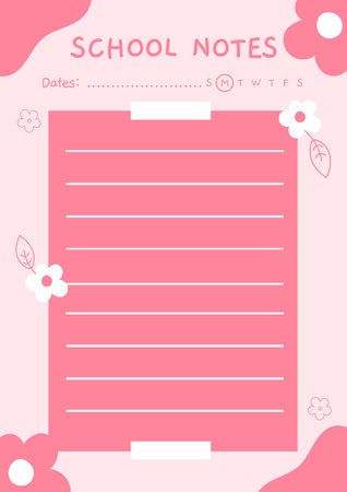 School Notes on Pink with Cute Flowers Schedule Planner Design Template
