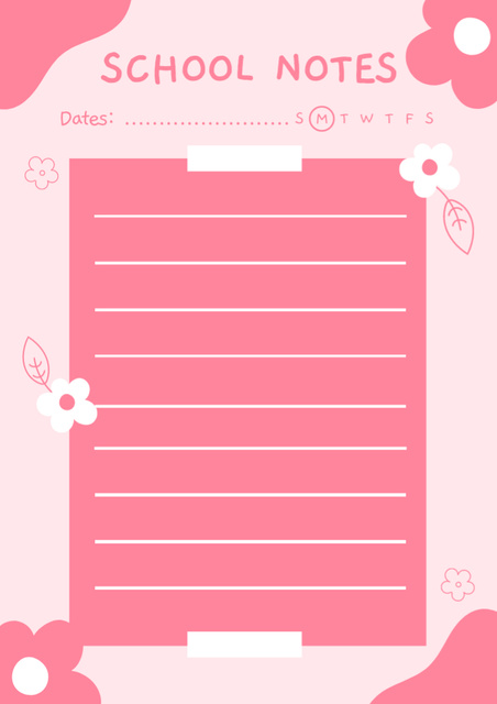 School Notes on Pink with Cute Flowers Schedule Planner Πρότυπο σχεδίασης