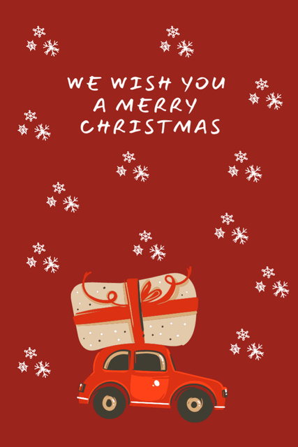 Platilla de diseño Gleeful Christmas Salutations with Cartoon Car Postcard 4x6in Vertical
