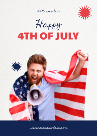 Szablon projektu Pozdrowienia z okazji Dnia Niepodległości USA Z Flagą Postcard A6 Vertical