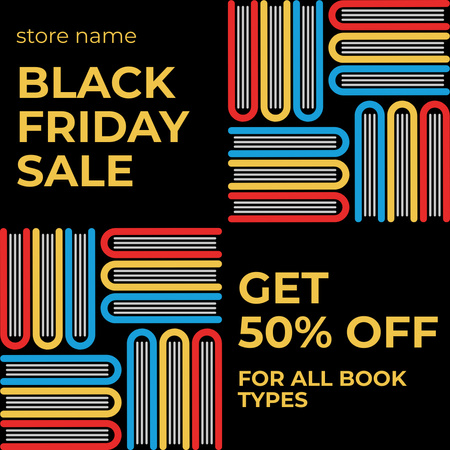 Kaikkien kirjojen Black Friday -myynti Instagram AD Design Template