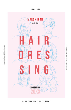 Different Female Hairstyles For Hairdresser Exhibition Invitation 5.5x8.5in Design Template