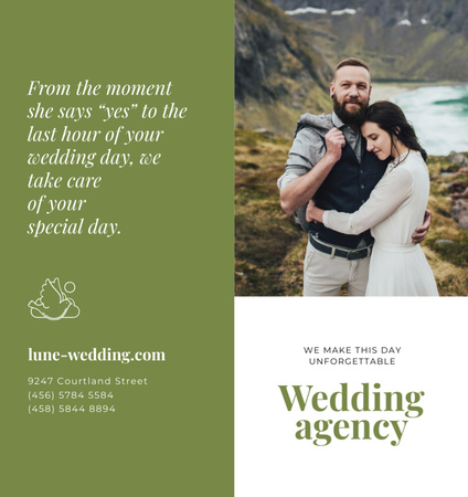 Designvorlage Anzeige einer Hochzeitsagentur mit glücklichen Jungvermählten in den Bergen für Brochure Din Large Bi-fold