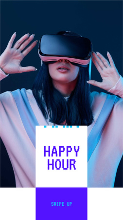 Virtual Reality Happy Hour Ad with Girl in Glasses Instagram Story Design Template