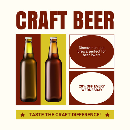 Plantilla de diseño de Ofreciendo cerveza artesanal excepcional con descuento Instagram AD 