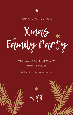 Platilla de diseño Festive Christmas Family Party With Dinner And Golden Twigs Invitation 4.6x7.2in