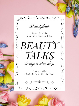 Designvorlage Beauty Event Ankündigung auf zarten Frühlingsblumen für Poster US