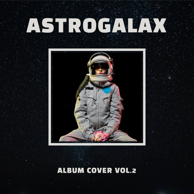 Woman in Astronaut Costume with Flower Album Cover Design Template