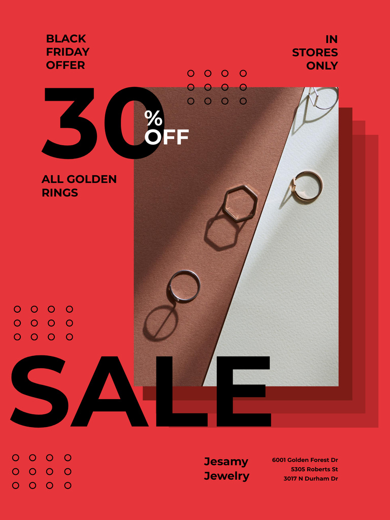 Jewelry Sale with Fashion Rings in Red Poster US Πρότυπο σχεδίασης