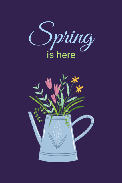 Spring Flowers In Watering Can Postcard 4x6in Vertical Šablona návrhu