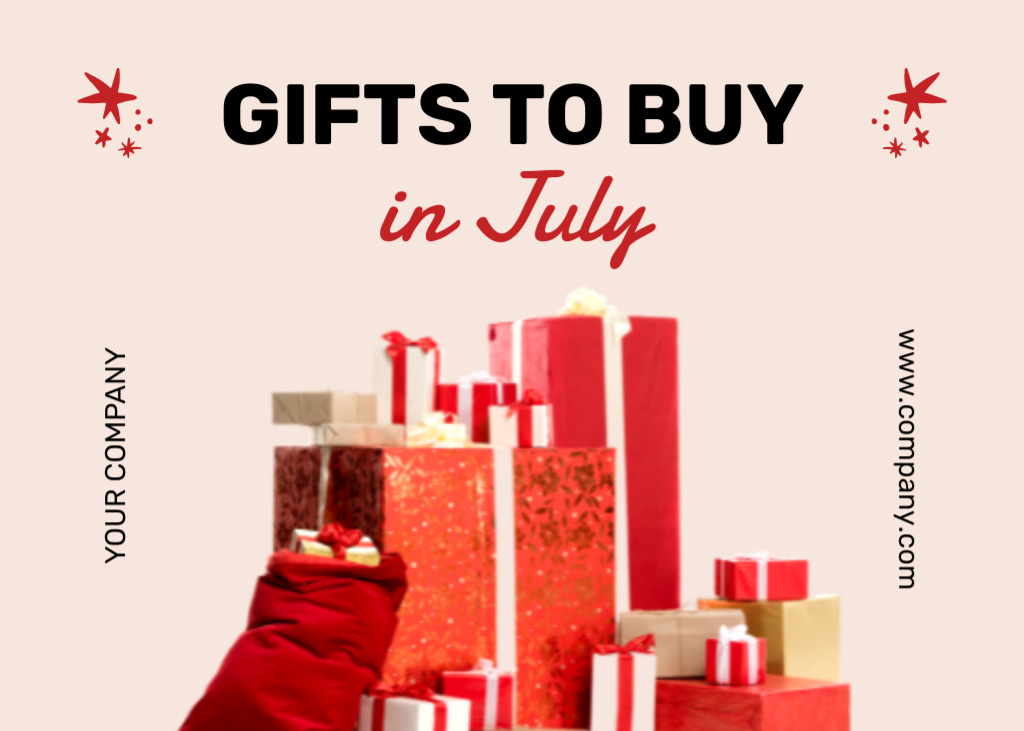 Christmas In July With Many Red Gift Boxes Postcard 5x7in Tasarım Şablonu