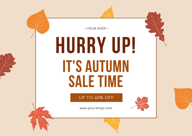 Fall Sale Time Announcement With Colorful Foliage Poster B2 Horizontal – шаблон для дизайна