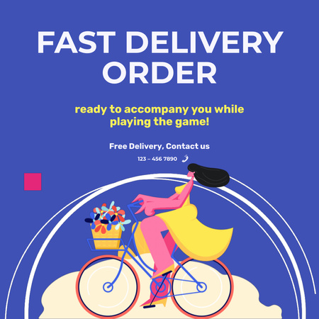 Fast Food Delivery Service Offer with Woman on Bike Animated Post Design Template