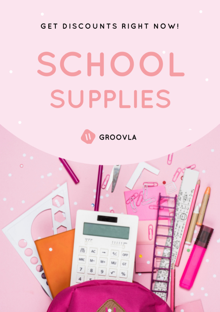 Back to School Sale with Stationery in Backpack Flyer A5 tervezősablon