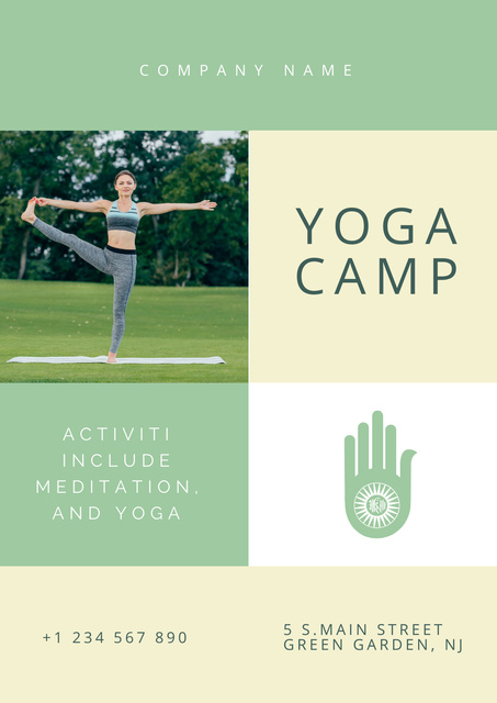 Yoga Camp Invitation on Green Poster Design Template