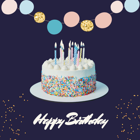 cartão de aniversário feliz com bolo Instagram Modelo de Design