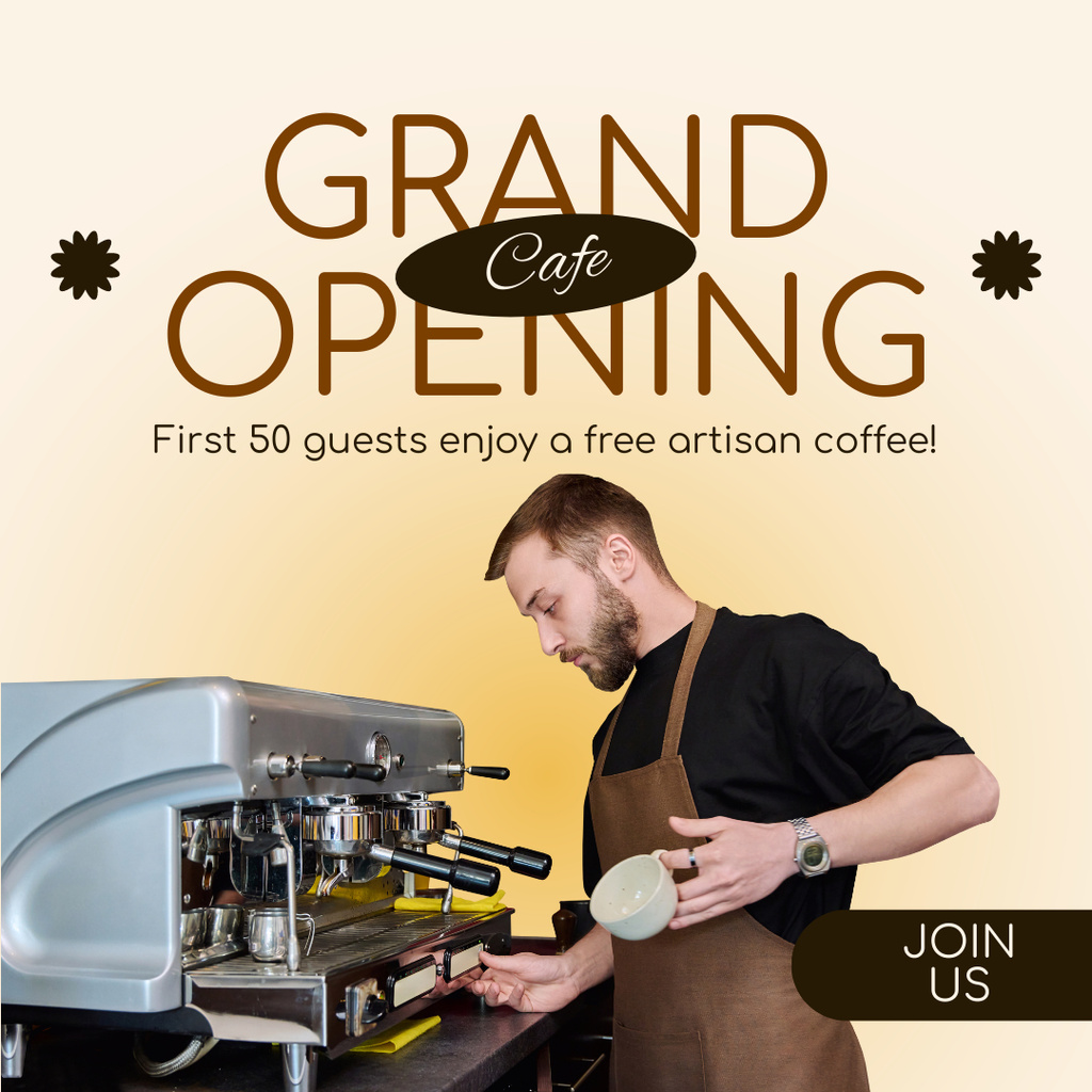 Bohemian Cafe Grand Opening With Artisan Coffee Instagram AD Πρότυπο σχεδίασης