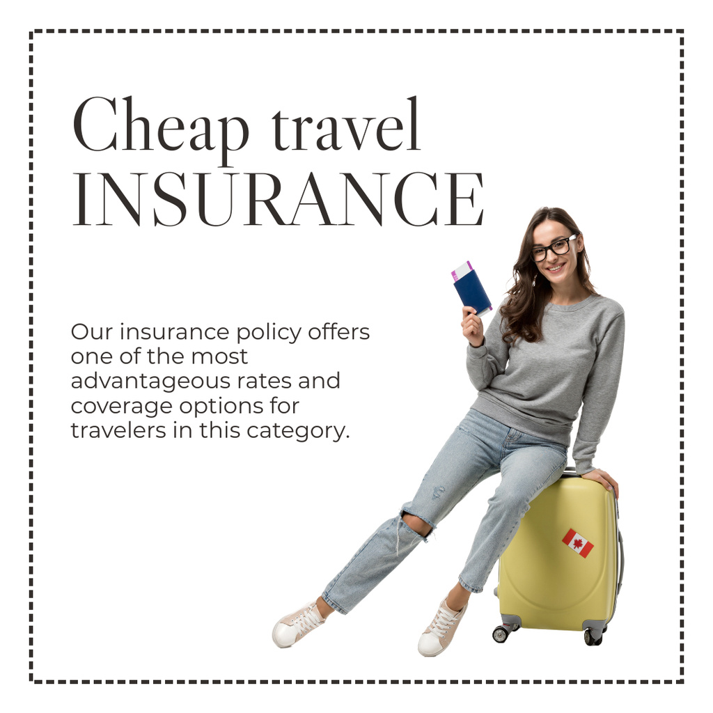 Young Woman with Ticket for Travel Insurance Promotion Instagramデザインテンプレート