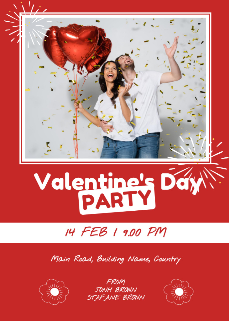 Valentine's Day Party with Couple in Love Invitation Design Template