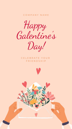 Galentine`s Greeting With Flowers In Envelope Instagram Video Story Design Template