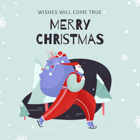 Christmas Holiday Celebration with Illustration of Santa with Gifts Instagram Design Template