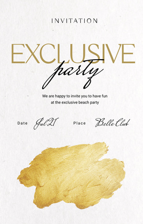 Exclusive Party Announcement With Golden Glitter Invitation 4.6x7.2in Design Template