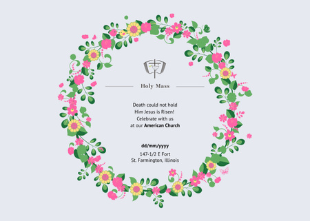 Platilla de diseño Easter Services Announcement with Floral Round Frame Flyer 5x7in Horizontal