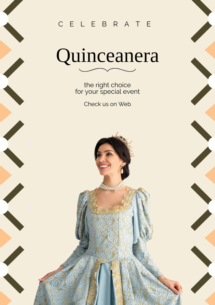 Ontwerpsjabloon van Poster van Announcement of Quinceañera Event with Floral Bouquet