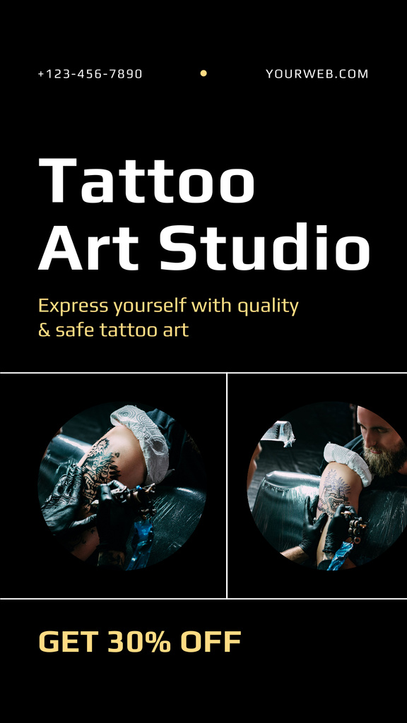 Ontwerpsjabloon van Instagram Story van Beautiful Tattoo Art Studio Service With Discount